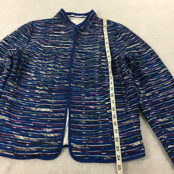Chicos Open Front Over Jacket Size 1 Womens Medium Blue Striped Blazer M - Picture 6 of 7